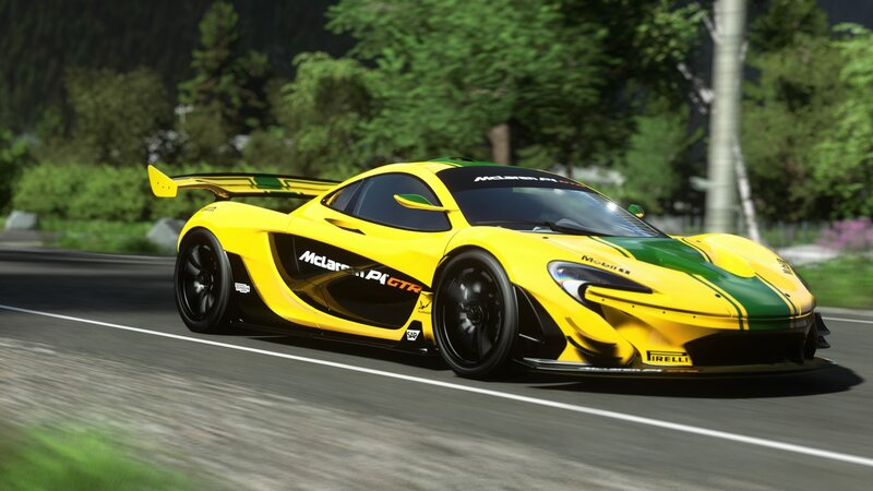 Yellow Race Car — Dynamic, Afternoon, 3d Render, Race Track, Trees