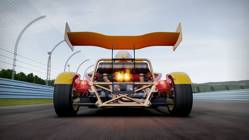 Yellow Race Car — Dynamic, Afternoon, 3d Render, Race Track, Wings