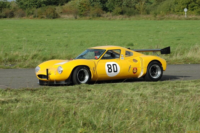 Yellow Race Car — Dynamic, Afternoon, Photograph, Driver, Grass