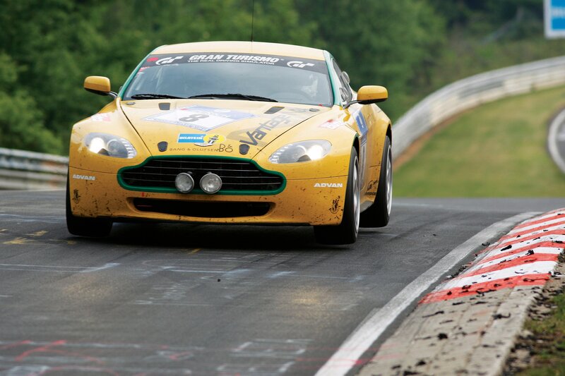Yellow Race Car — Dynamic, Afternoon, Photograph, Race Track, Green Trees