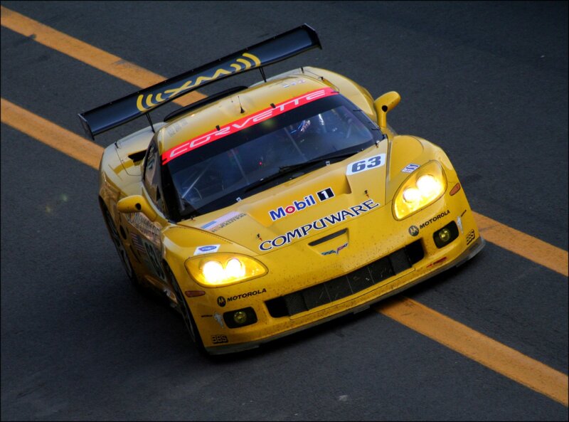Yellow Race Car — Dynamic, Night, Photograph