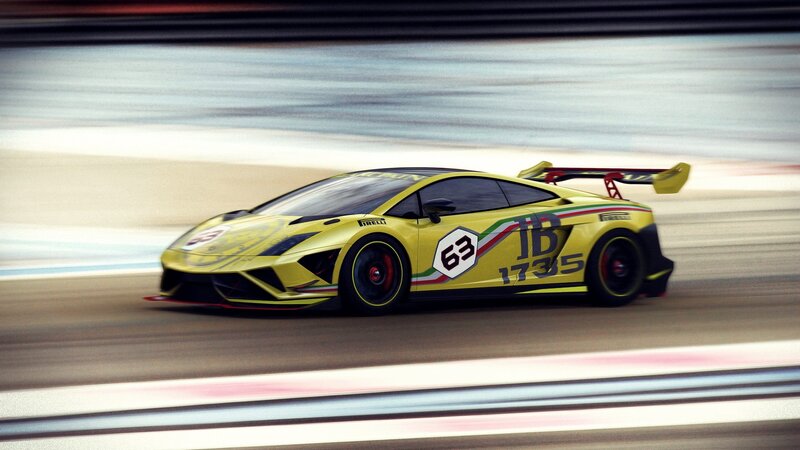 Yellow Race Car — Dynamic, Photograph, Race Track, Tire, Wing, Black, White