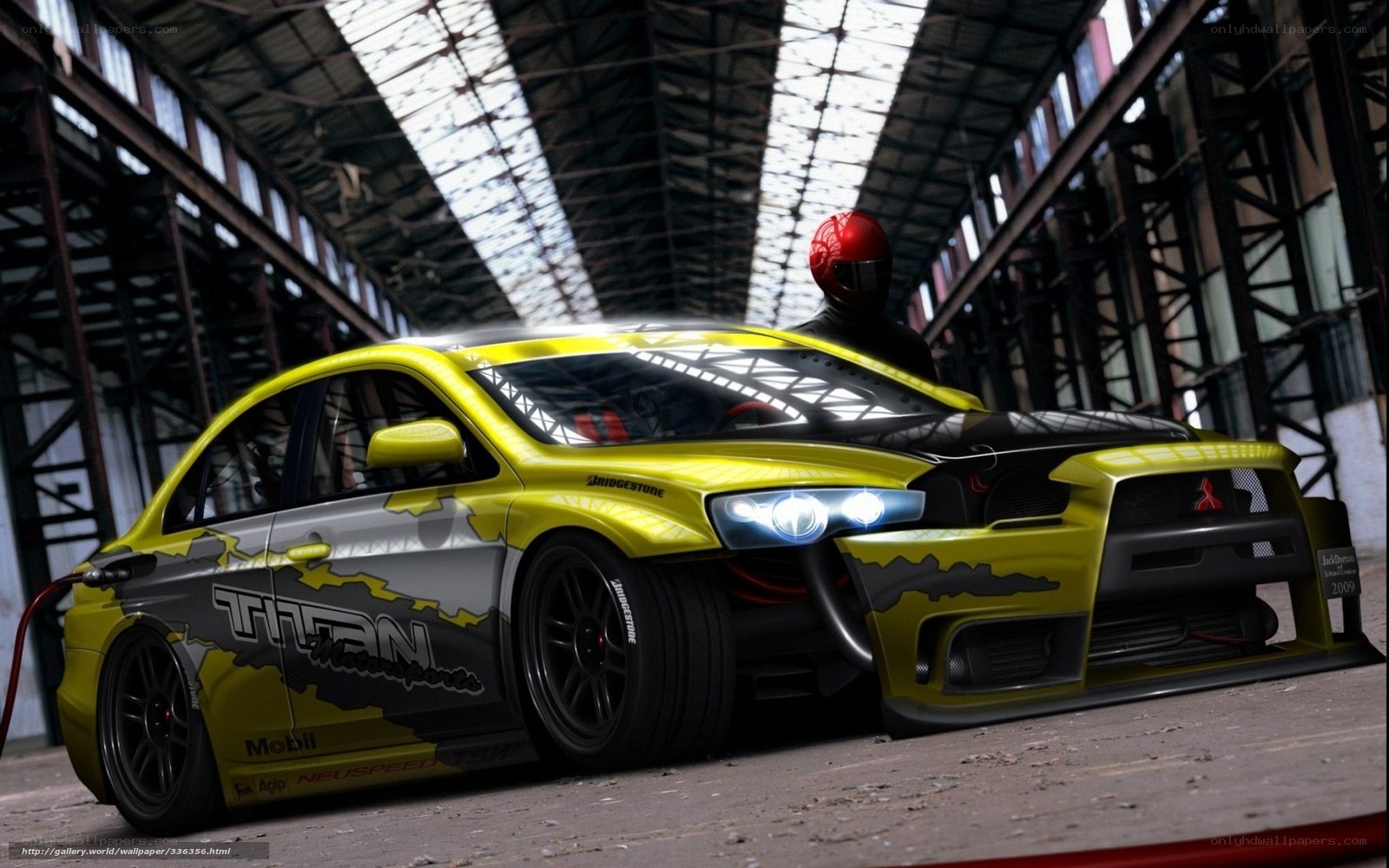 yellow race car in warehouse