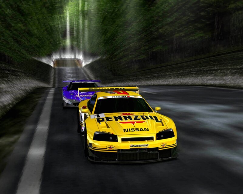 Yellow race car on a forest track