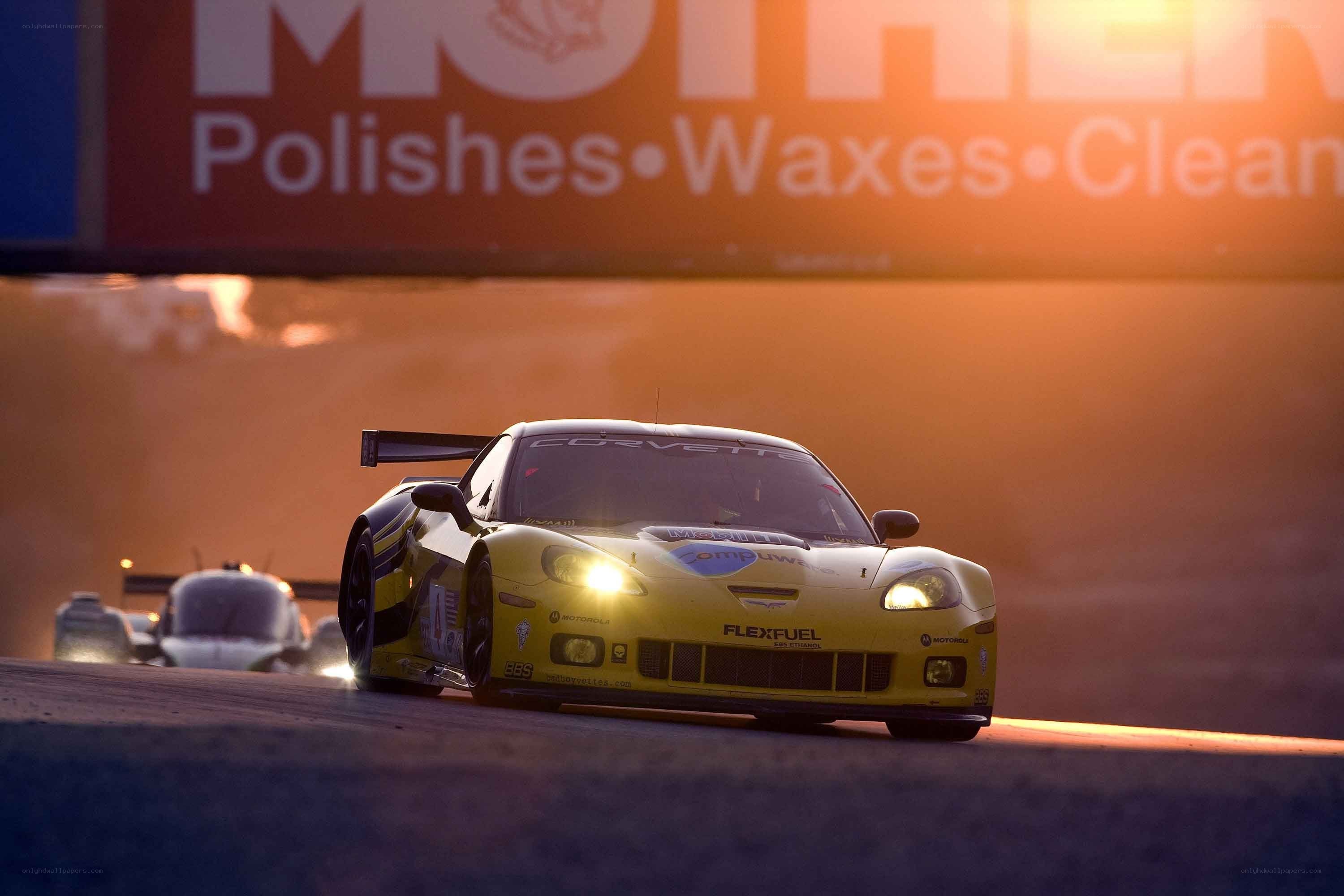 Yellow race car on track