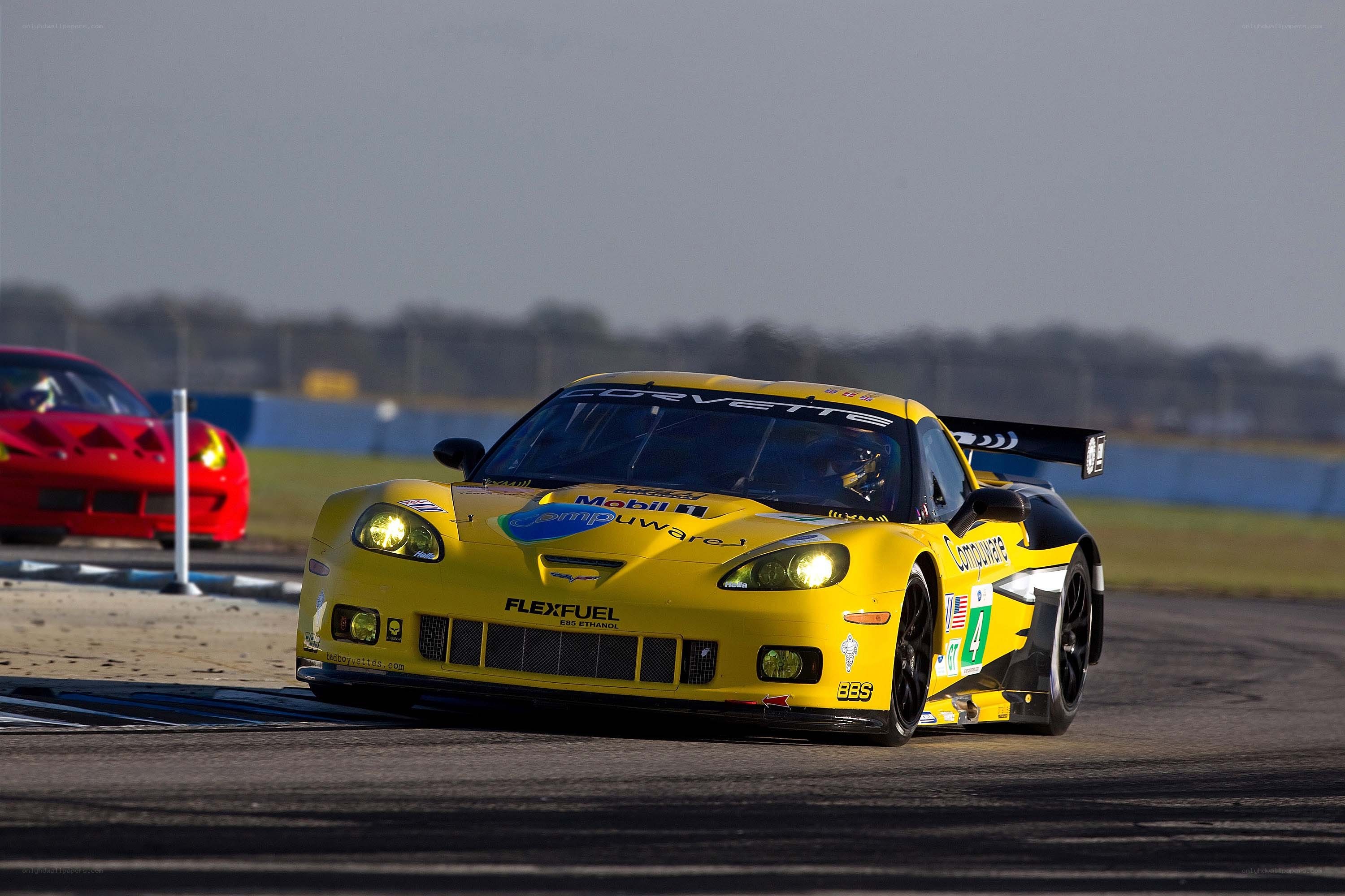 Yellow race car on track