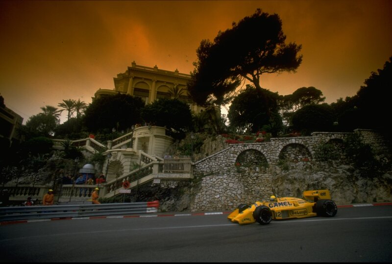 Yellow Race Car on Track — Dramatic