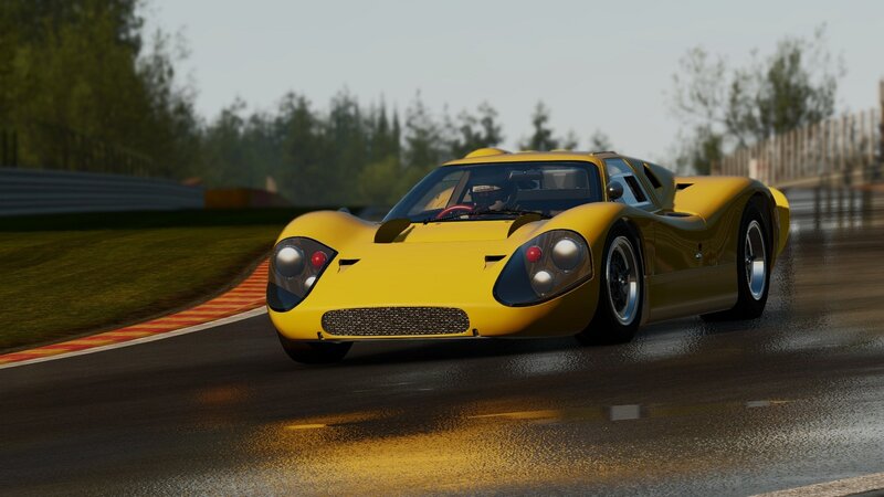 Yellow Race Car on Track — Dynamic, Afternoon, 3d Render, Race Track, Trees