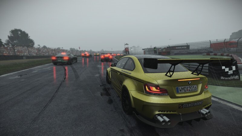 Yellow Race Car on Track — Overcast
