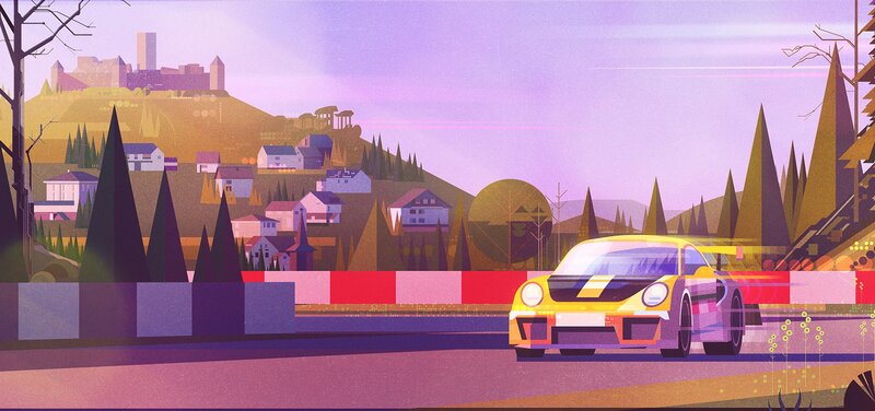 Yellow Race Car on Track — Purple