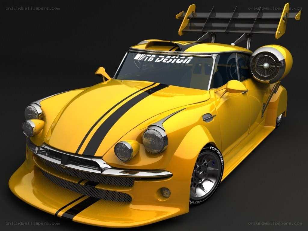 yellow race car with jet engine