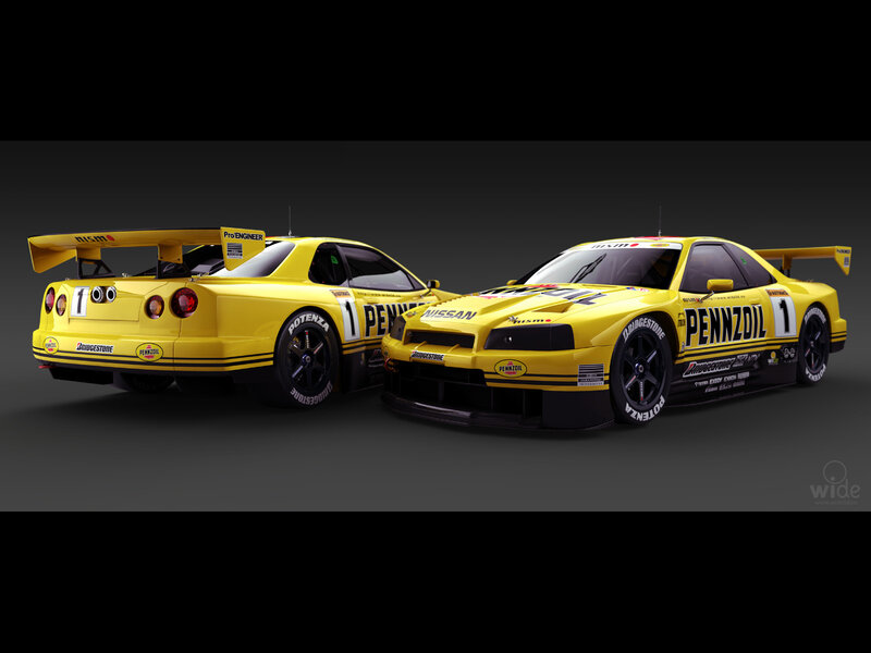 Yellow race cars side by side