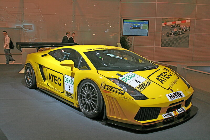 Yellow racing car on display