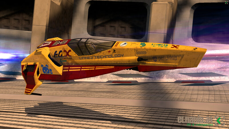 yellow racing pod on track