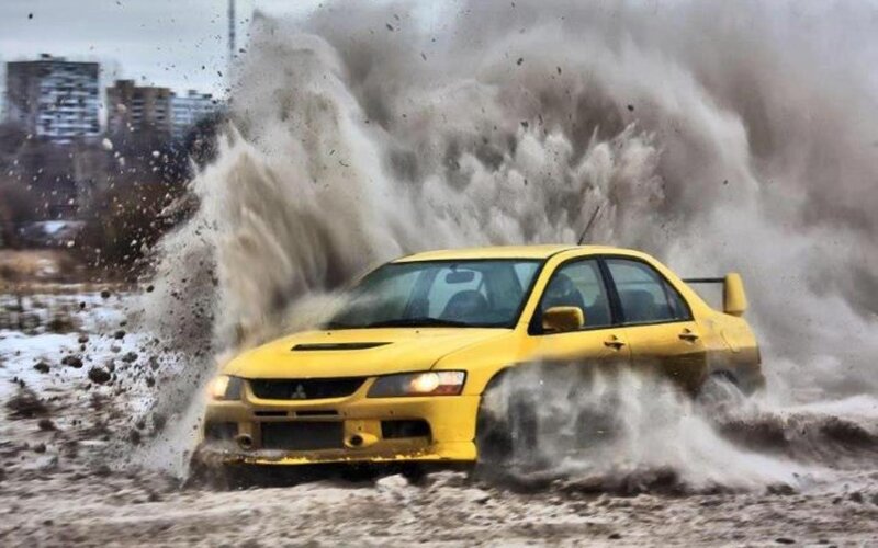 Yellow Rally Car — Dynamic, Dramatic