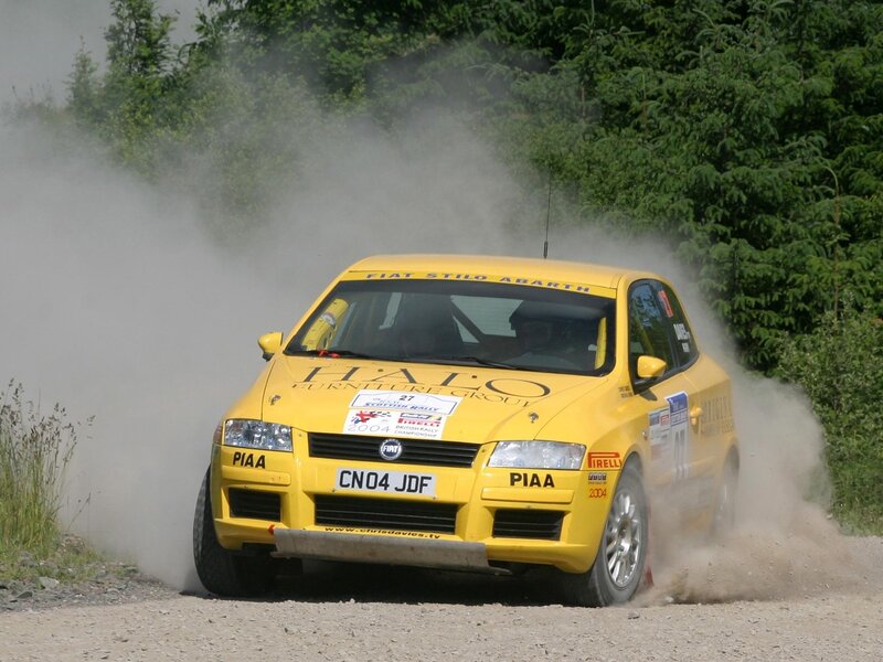 Yellow rally car on dirt road