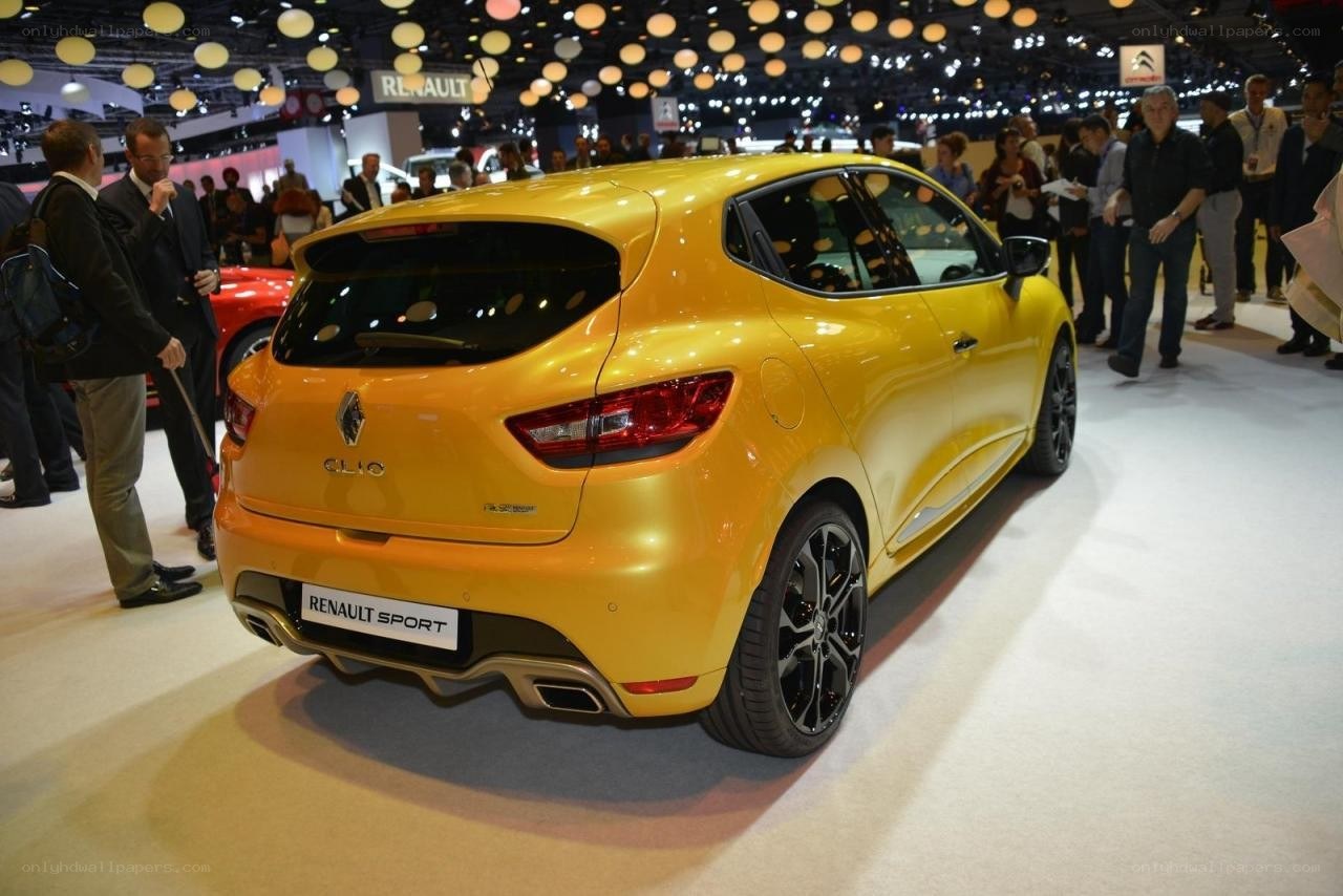 Yellow Renault Clio on display