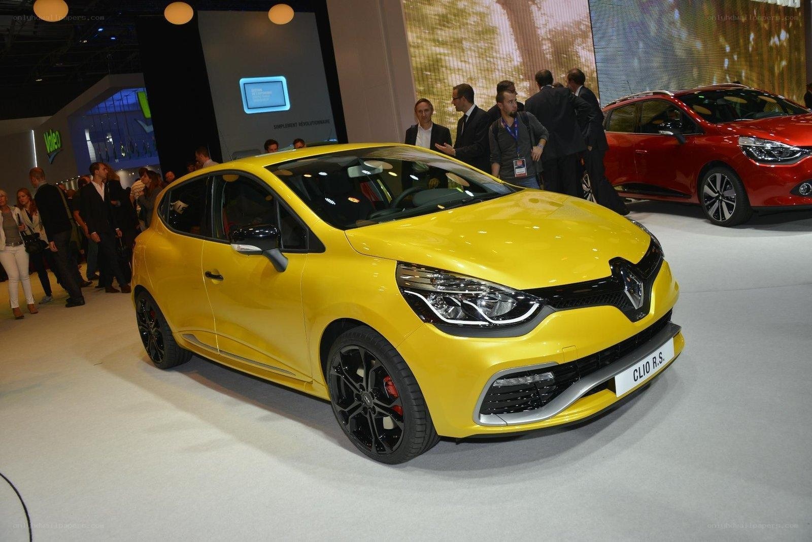 Yellow Renault Clio R.S. on display