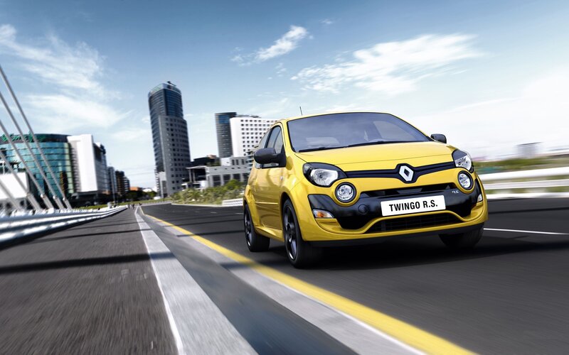 Yellow Renault Twingo R.S. in motion