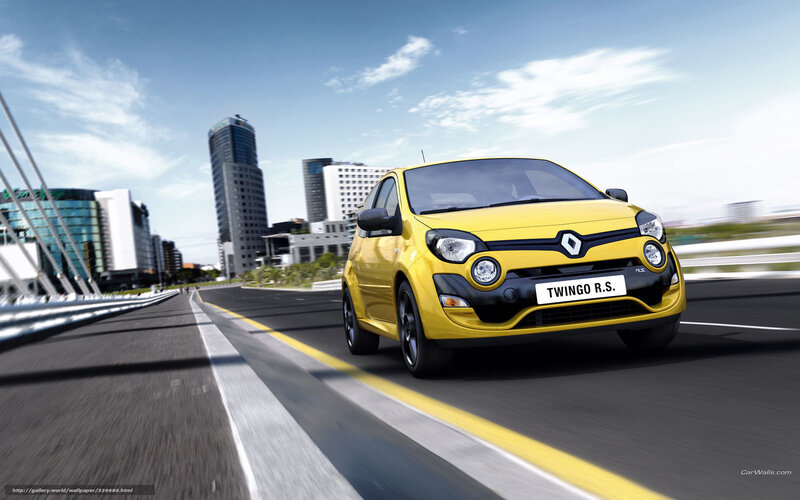 Yellow Renault Twingo R.S. in motion