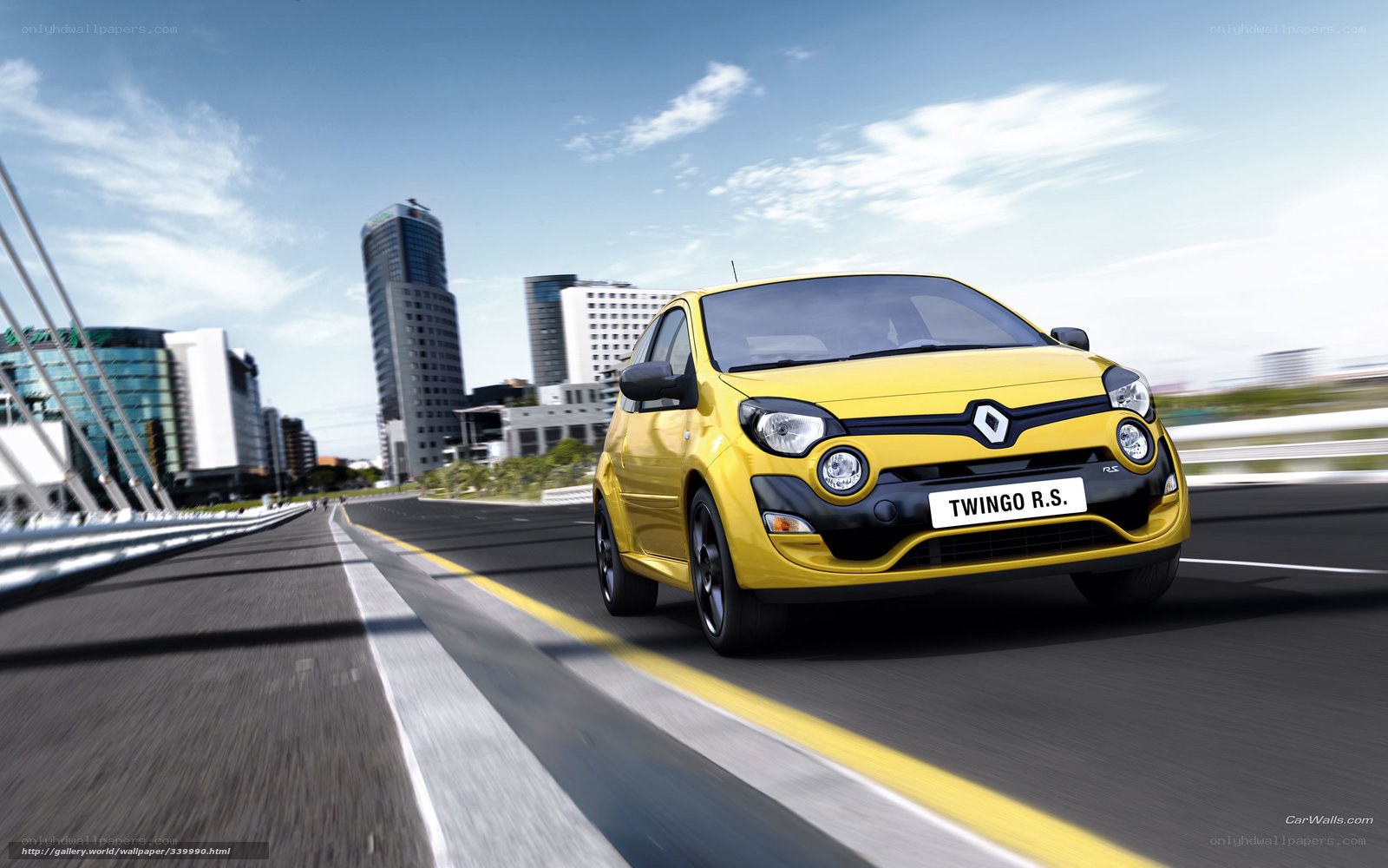 Yellow Renault Twingo R.S. in motion