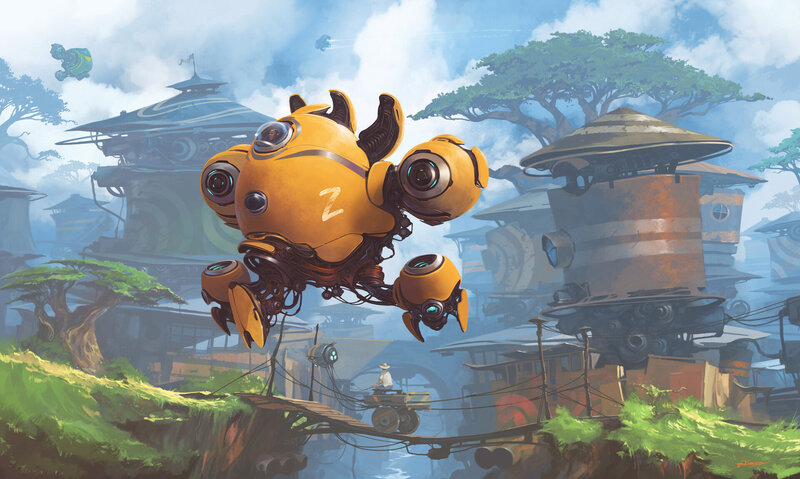 Yellow Robot Flying