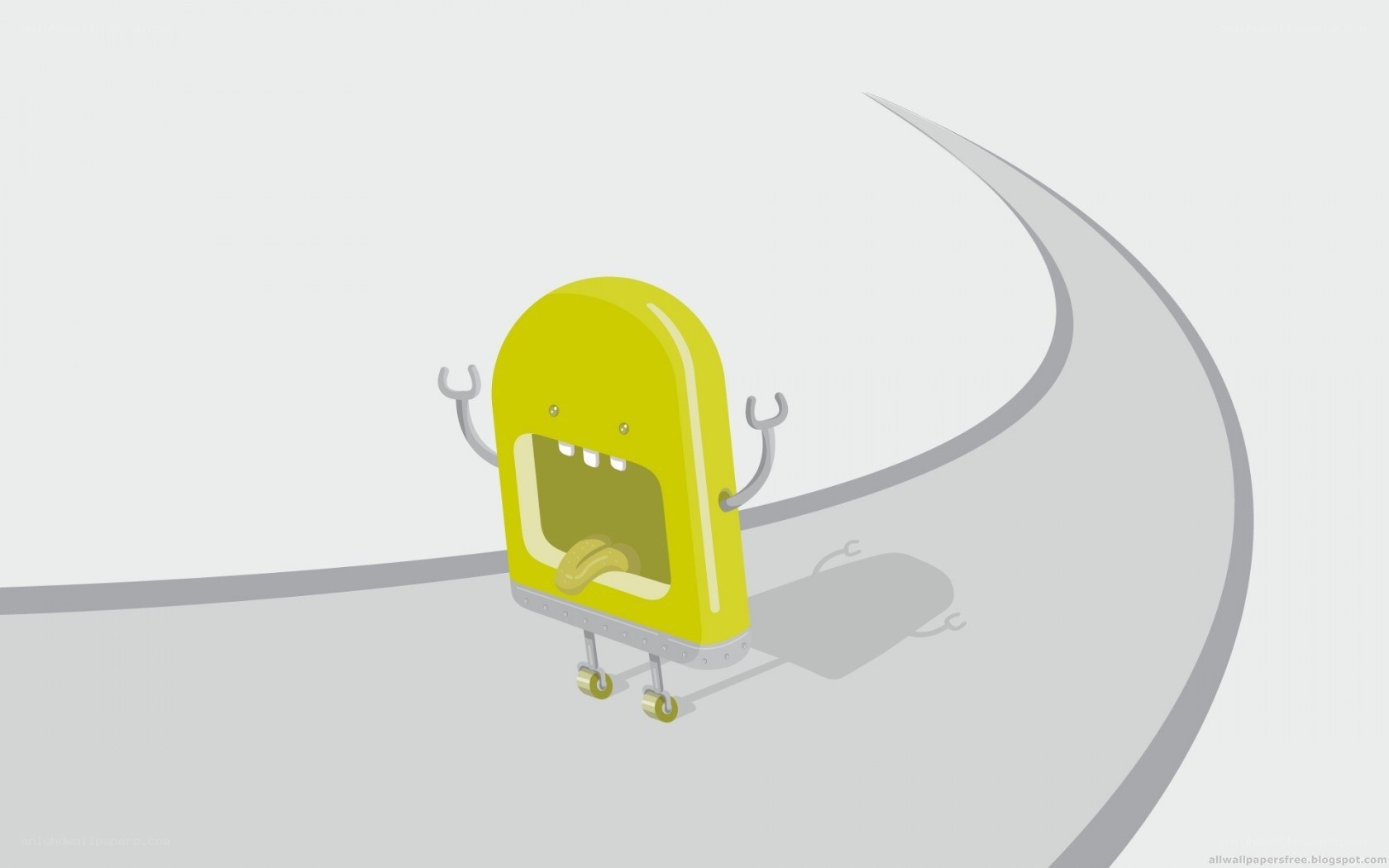yellow robot on a curved road