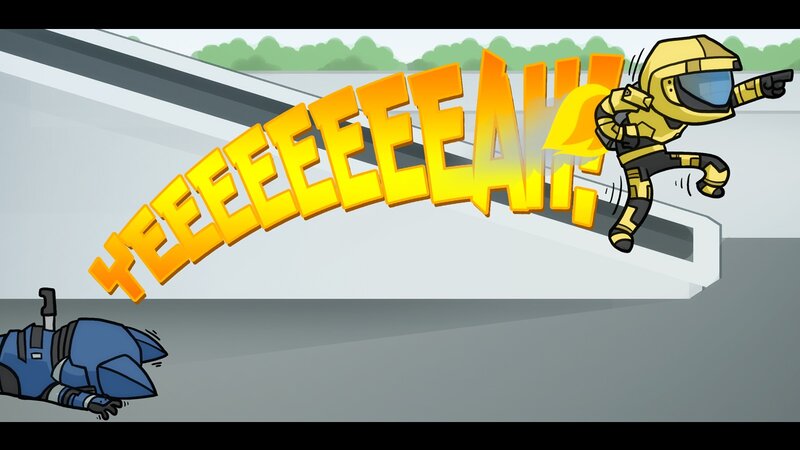 Yellow robot shouting at blue robot