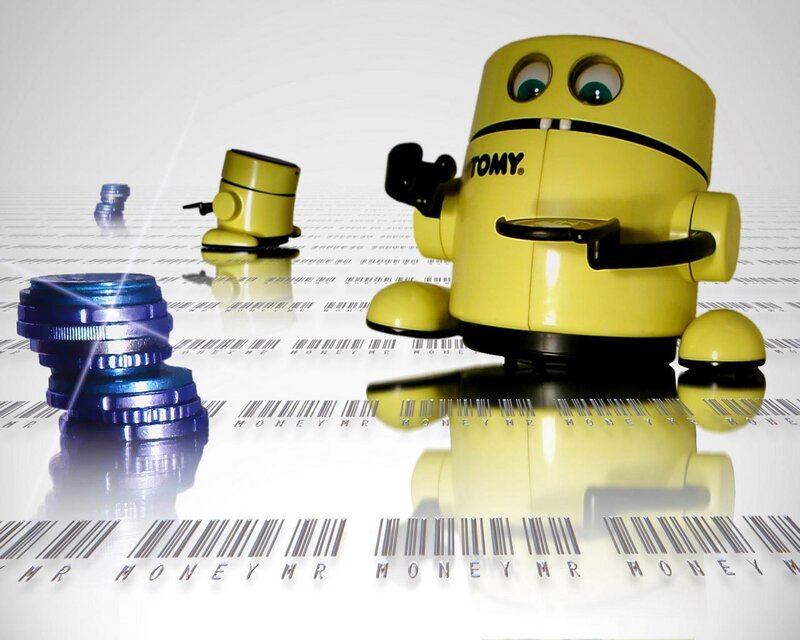 Yellow robot with coins