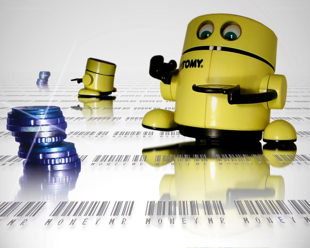 Yellow robot with coins