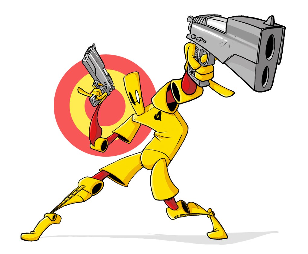 yellow robot with guns