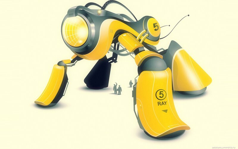 yellow robot with people