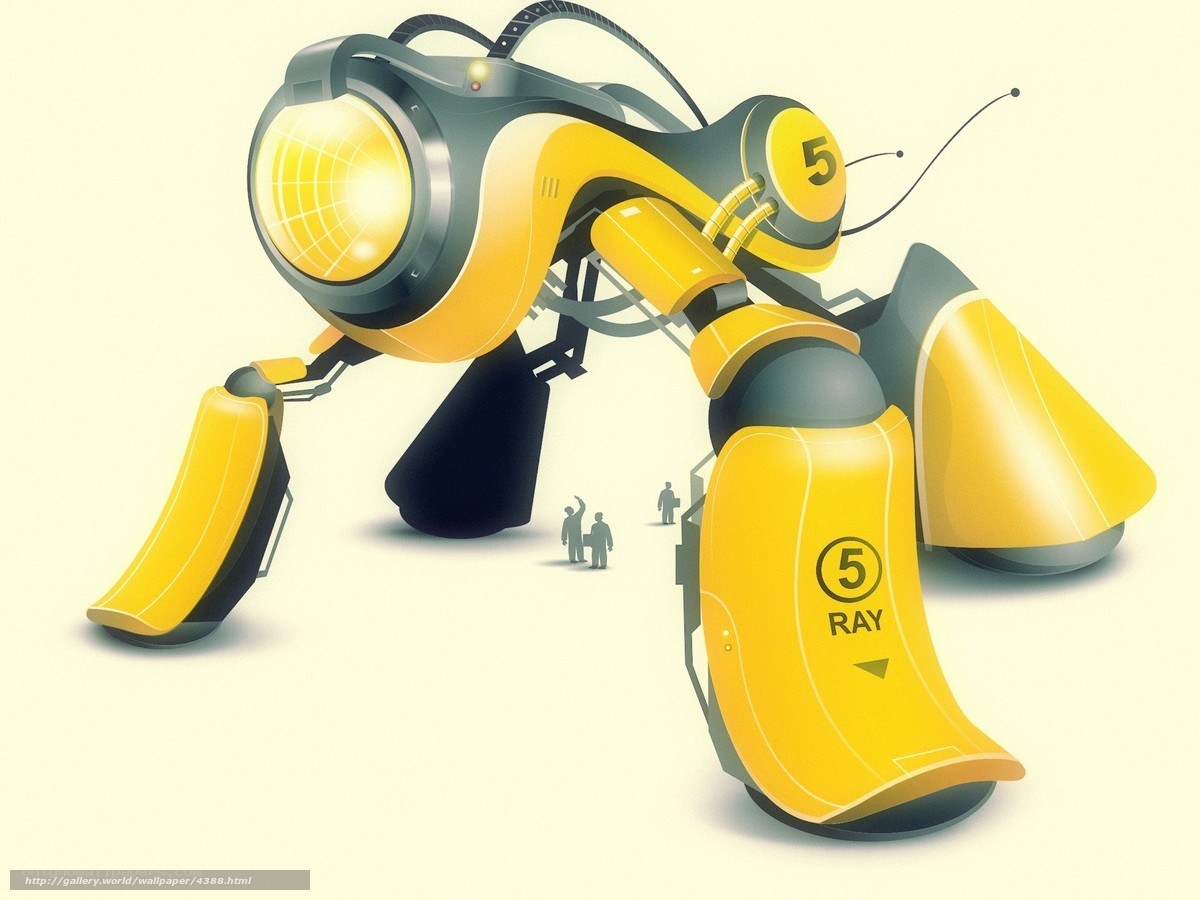 yellow robot with people