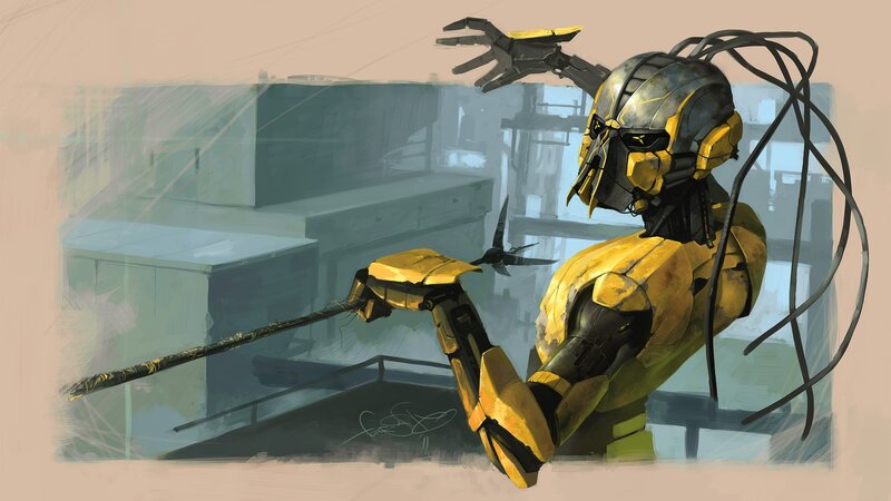 Yellow Robotic Figure