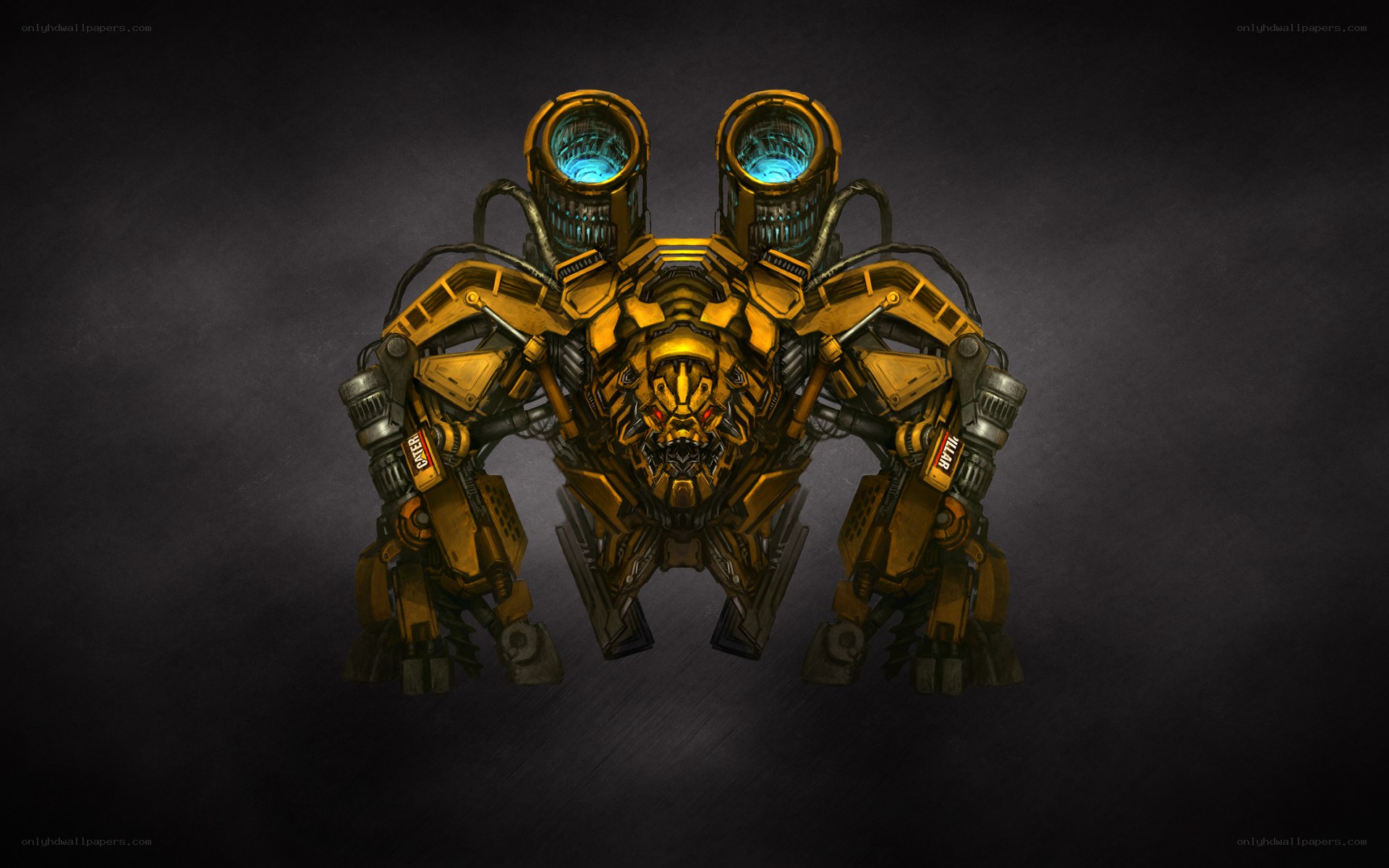 yellow robotic war machine