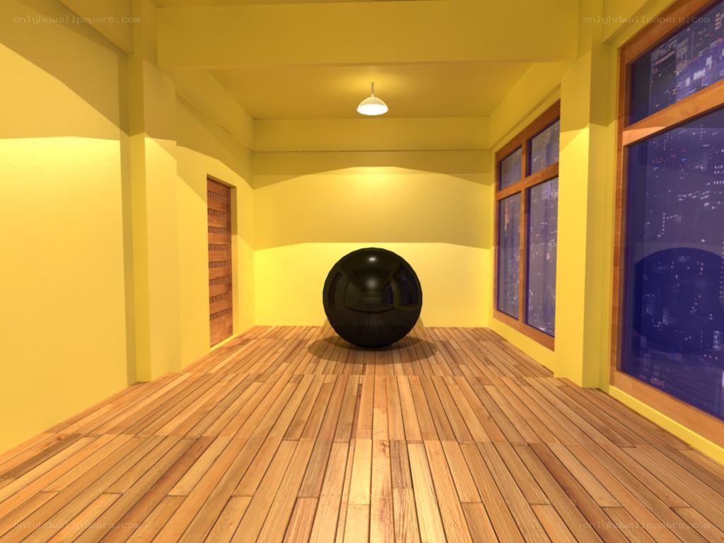 yellow room with black sphere
