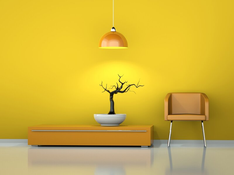 yellow room with modern furniture