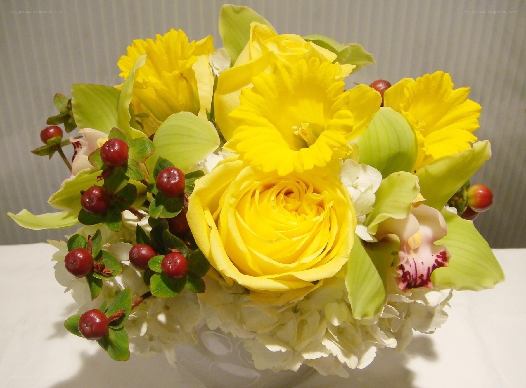 yellow rose and orchid bouquet