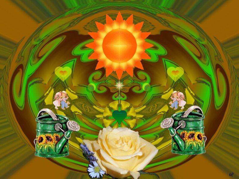 Yellow Rose and Watering Cans
