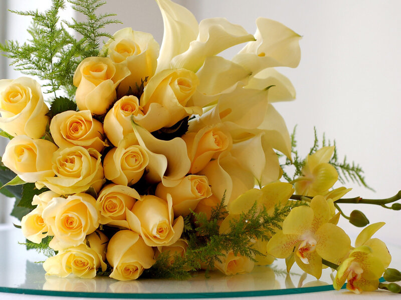 Yellow Rose Bouquet — Calm, Photograph, Calla Lilies, Orchids