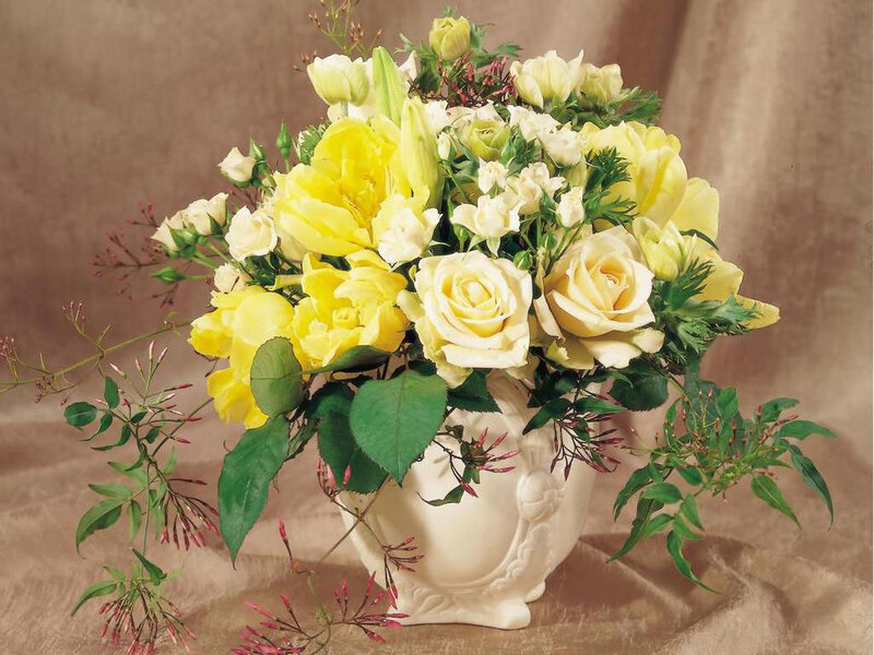 Yellow Rose Bouquet — Calm, Photograph, Vase