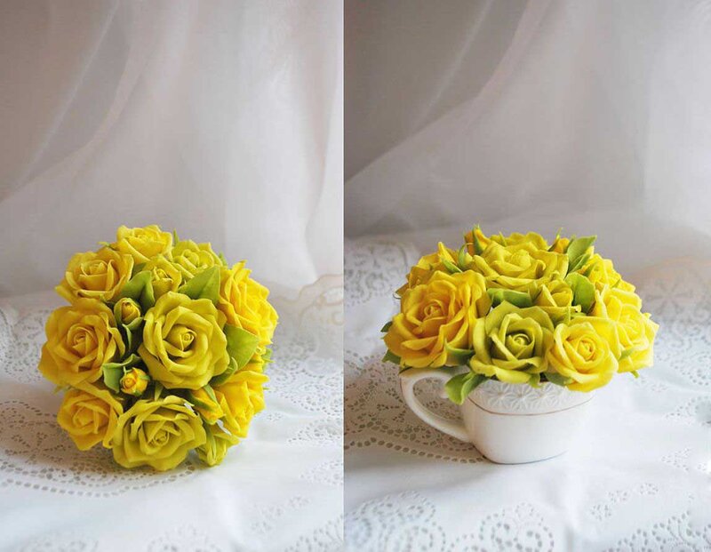 Yellow Rose Bouquet — Serene, Photograph, Teacup