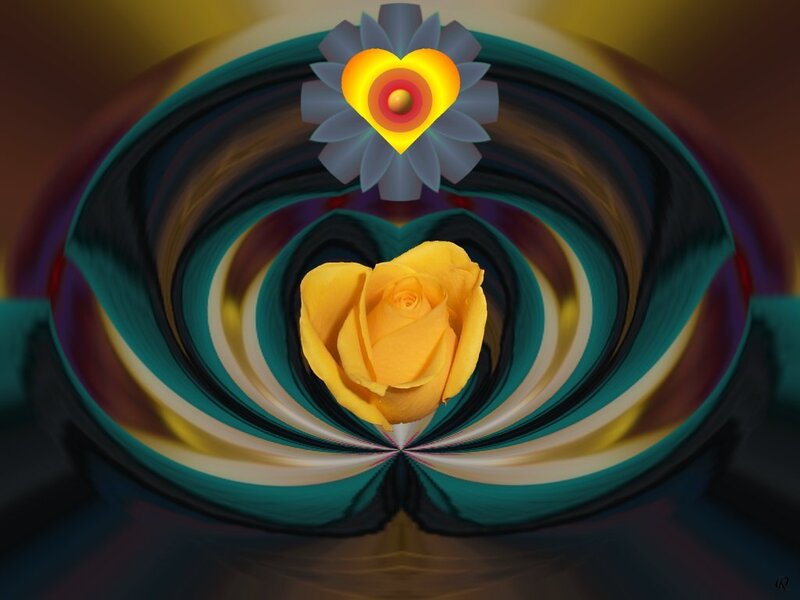 Yellow rose in a colorful vortex