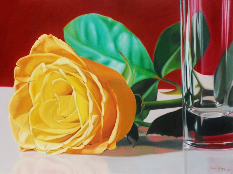 Yellow Rose in Glass — Red