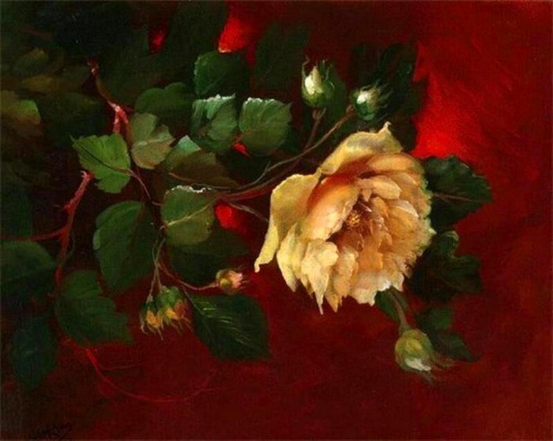 Yellow Rose on Red — Dramatic