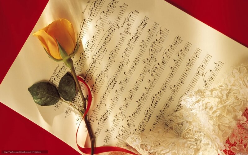 Yellow Rose on Sheet Music — Red, Romantic