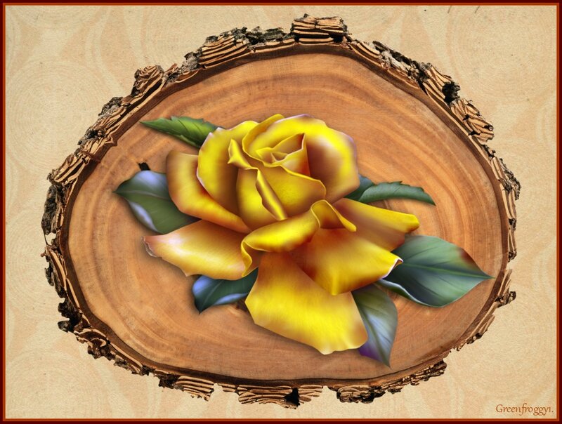 Yellow Rose on Wood Slice