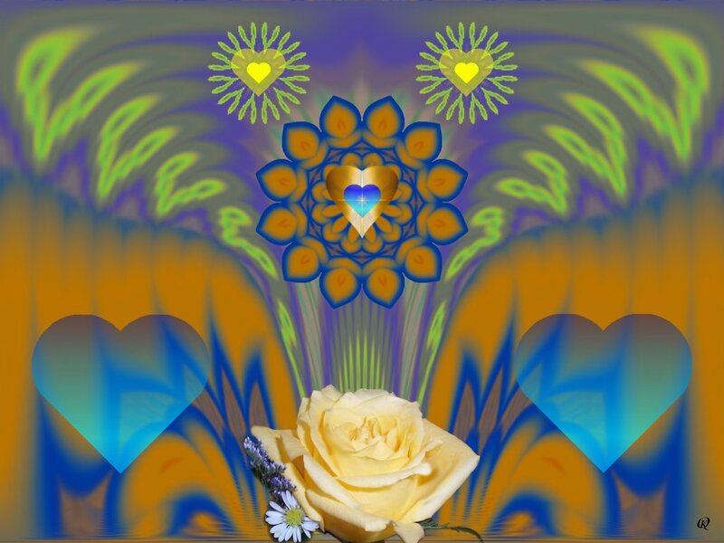 Yellow Rose with Hearts — Blue