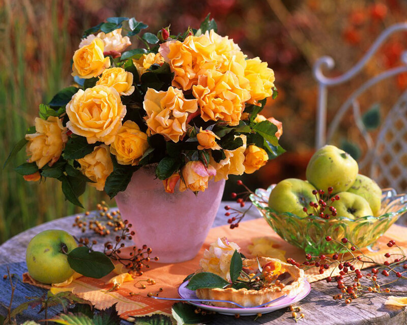 Yellow Roses and Apples