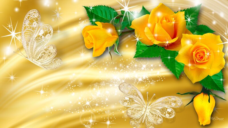 Yellow Roses and Butterflies — Gold